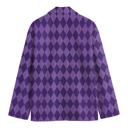 Purple Harlequin Pattern Print Men's Blazer