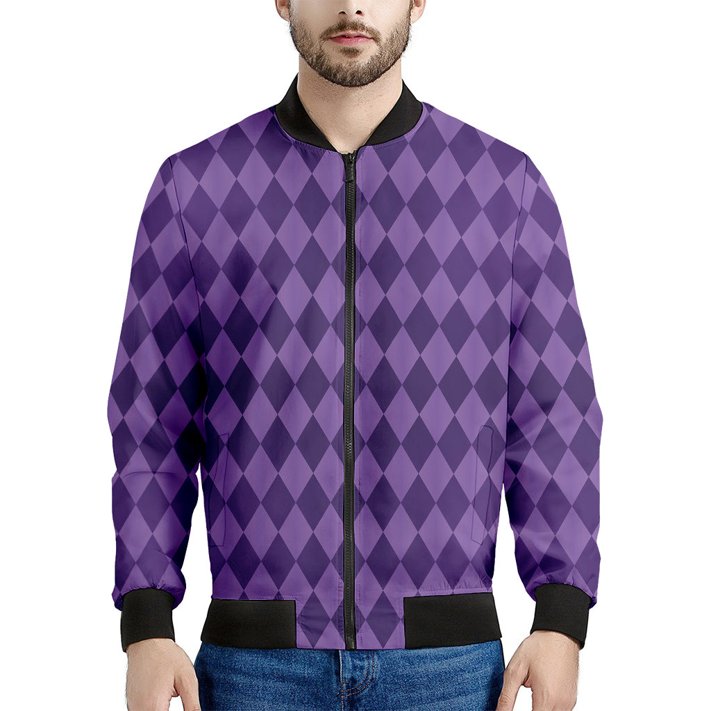 Purple Harlequin Pattern Print Men's Bomber Jacket