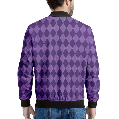 Purple Harlequin Pattern Print Men's Bomber Jacket
