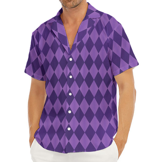 Purple Harlequin Pattern Print Men's Deep V-Neck Shirt