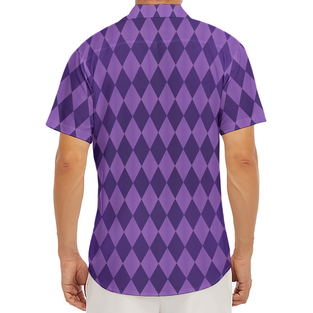 Purple Harlequin Pattern Print Men's Deep V-Neck Shirt