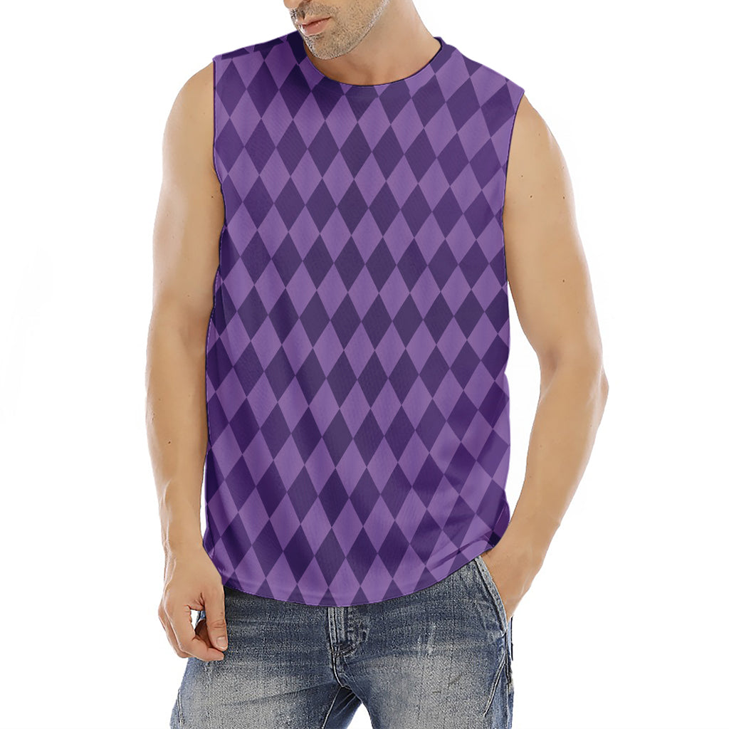 Purple Harlequin Pattern Print Men's Fitness Tank Top