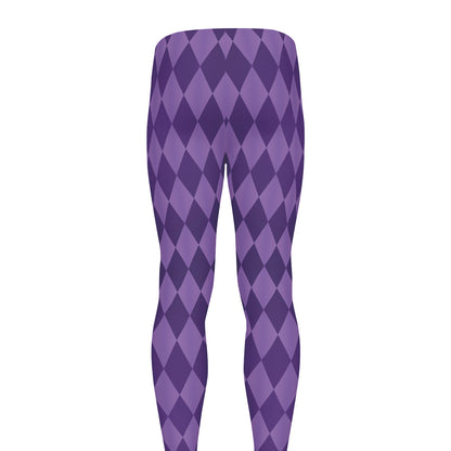 Purple Harlequin Pattern Print Men's leggings