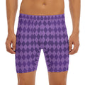 Purple Harlequin Pattern Print Men's Long Boxer Briefs