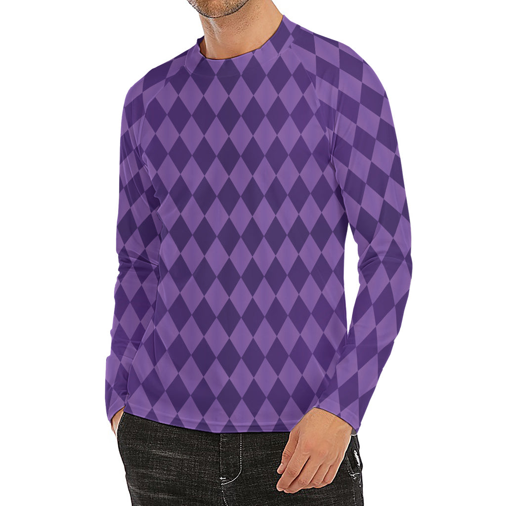Purple Harlequin Pattern Print Men's Long Sleeve Rash Guard