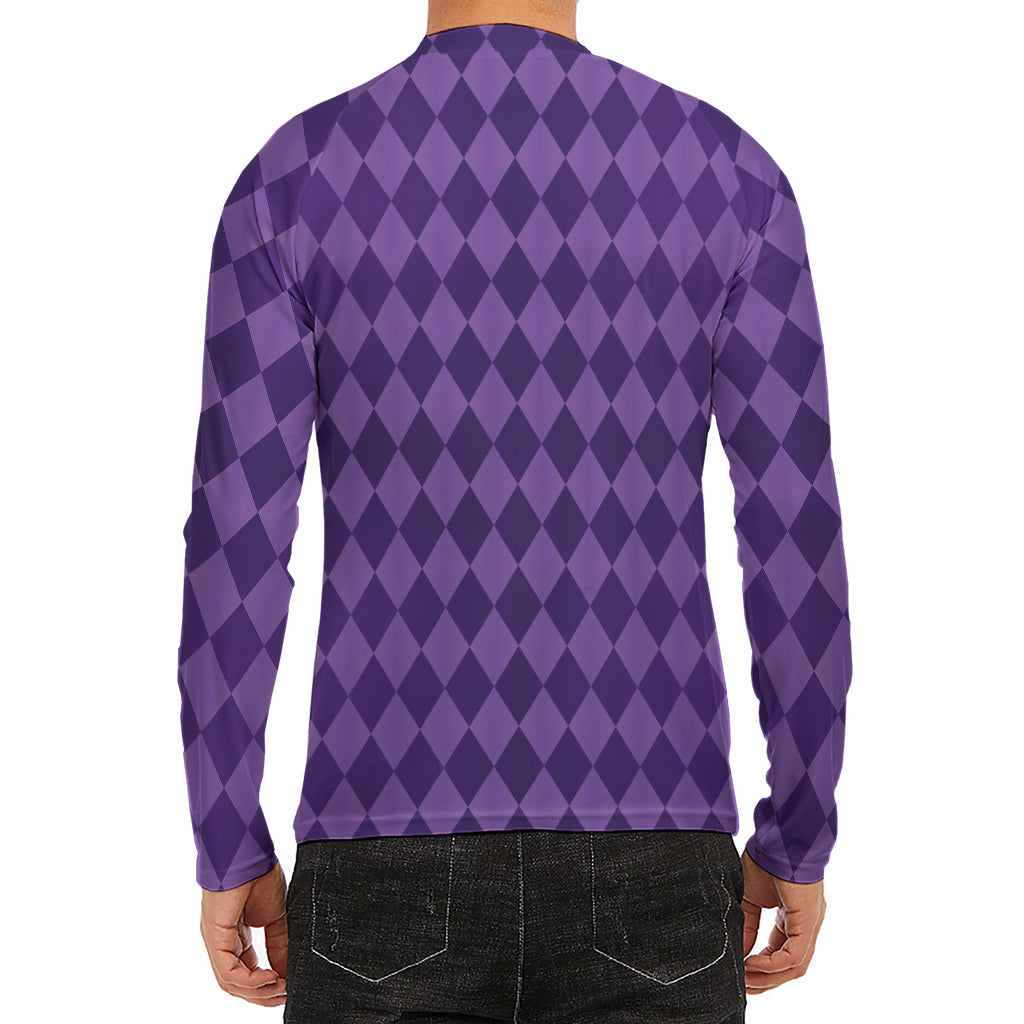 Purple Harlequin Pattern Print Men's Long Sleeve Rash Guard