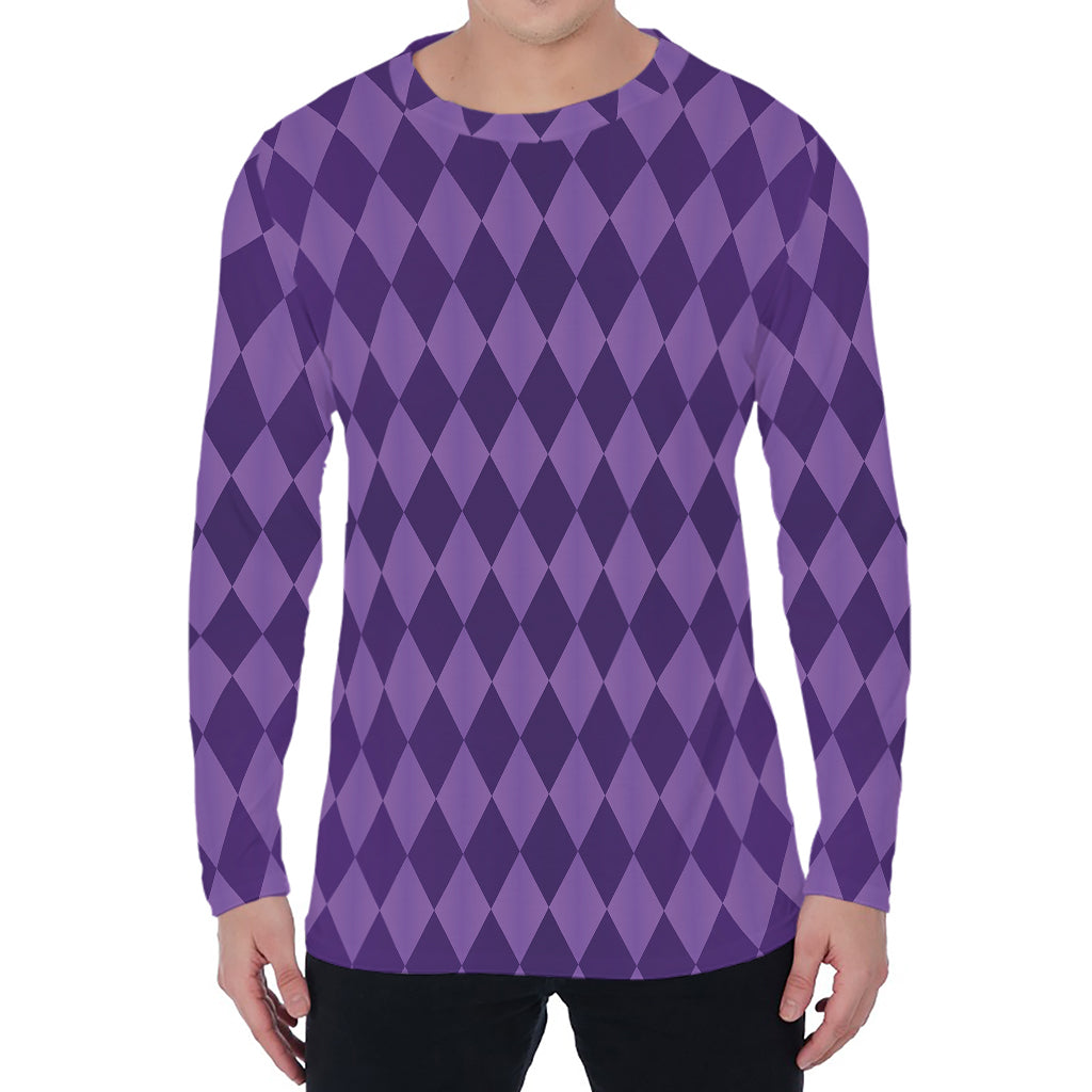 Purple Harlequin Pattern Print Men's Long Sleeve T-Shirt