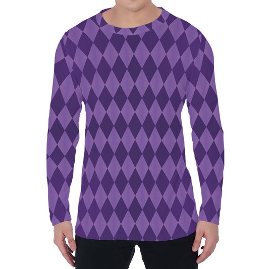 Purple Harlequin Pattern Print Men's Long Sleeve T-Shirt