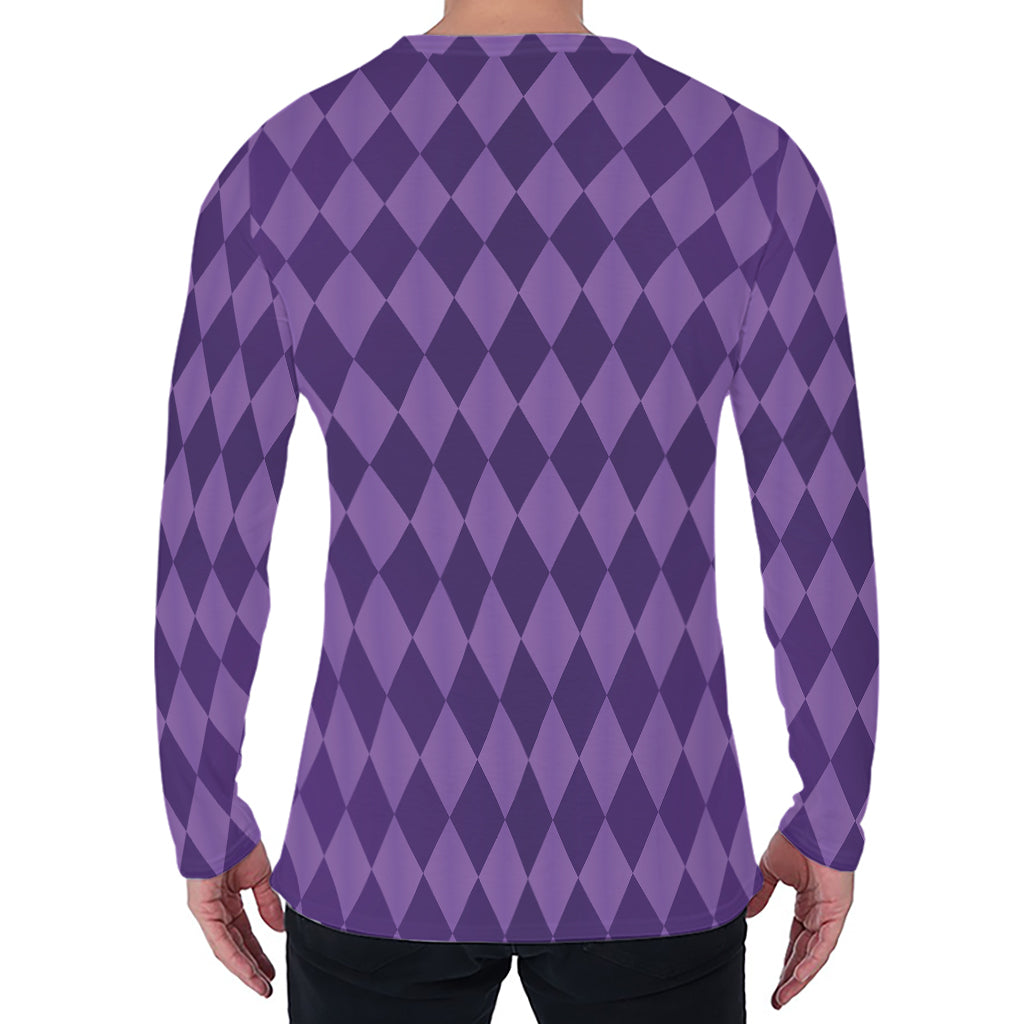 Purple Harlequin Pattern Print Men's Long Sleeve T-Shirt