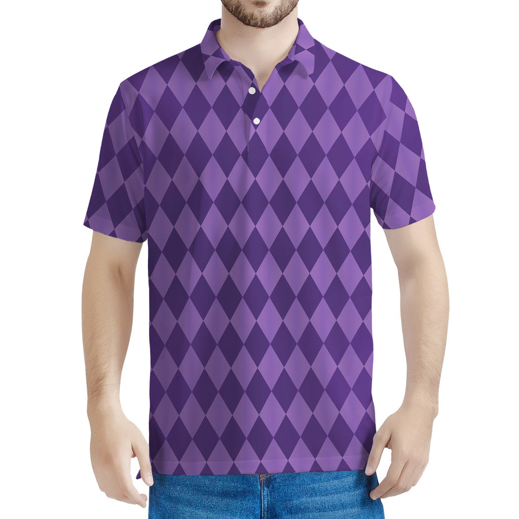 Purple Harlequin Pattern Print Men's Polo Shirt