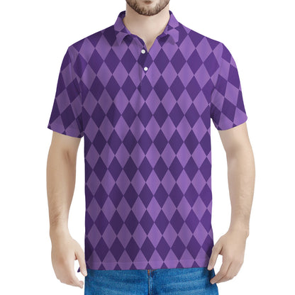 Purple Harlequin Pattern Print Men's Polo Shirt