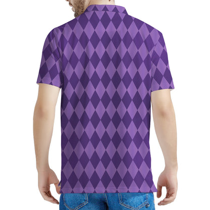 Purple Harlequin Pattern Print Men's Polo Shirt