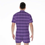 Purple Harlequin Pattern Print Men's Rompers