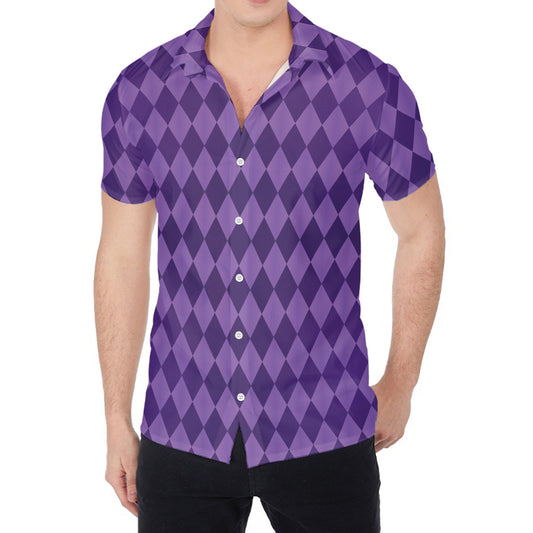 Purple Harlequin Pattern Print Men's Shirt
