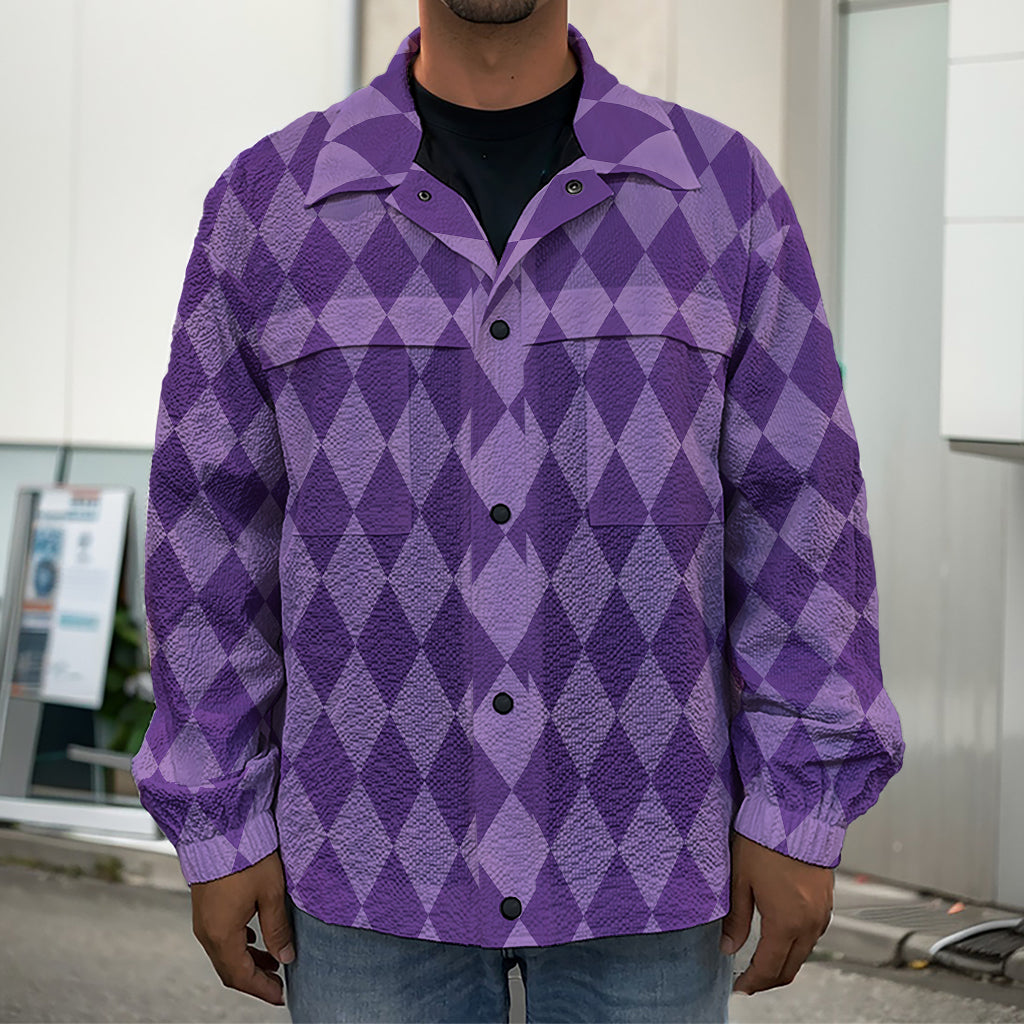 Purple Harlequin Pattern Print Men's Shirt Jacket
