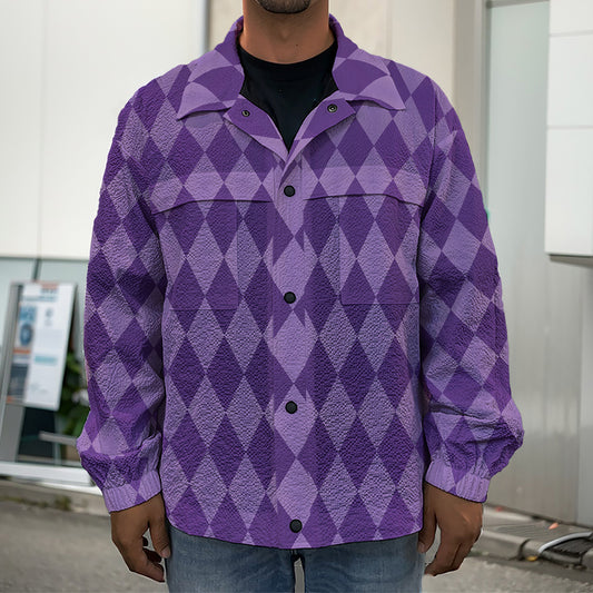 Purple Harlequin Pattern Print Men's Shirt Jacket