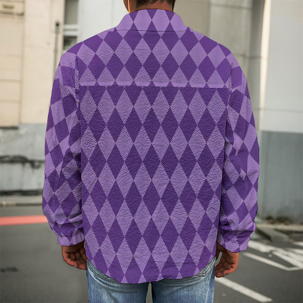 Purple Harlequin Pattern Print Men's Shirt Jacket
