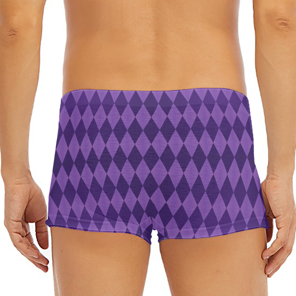 Purple Harlequin Pattern Print Men's Short Boxer Briefs