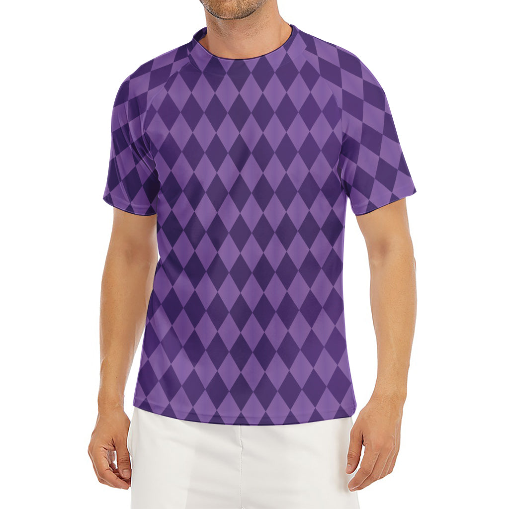 Purple Harlequin Pattern Print Men's Short Sleeve Rash Guard