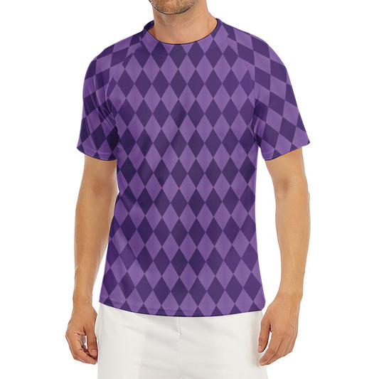 Purple Harlequin Pattern Print Men's Short Sleeve Rash Guard