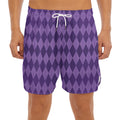 Purple Harlequin Pattern Print Men's Split Running Shorts