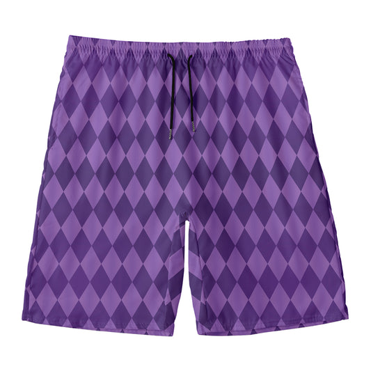 Purple Harlequin Pattern Print Men's Swim Trunks