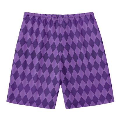 Purple Harlequin Pattern Print Men's Swim Trunks