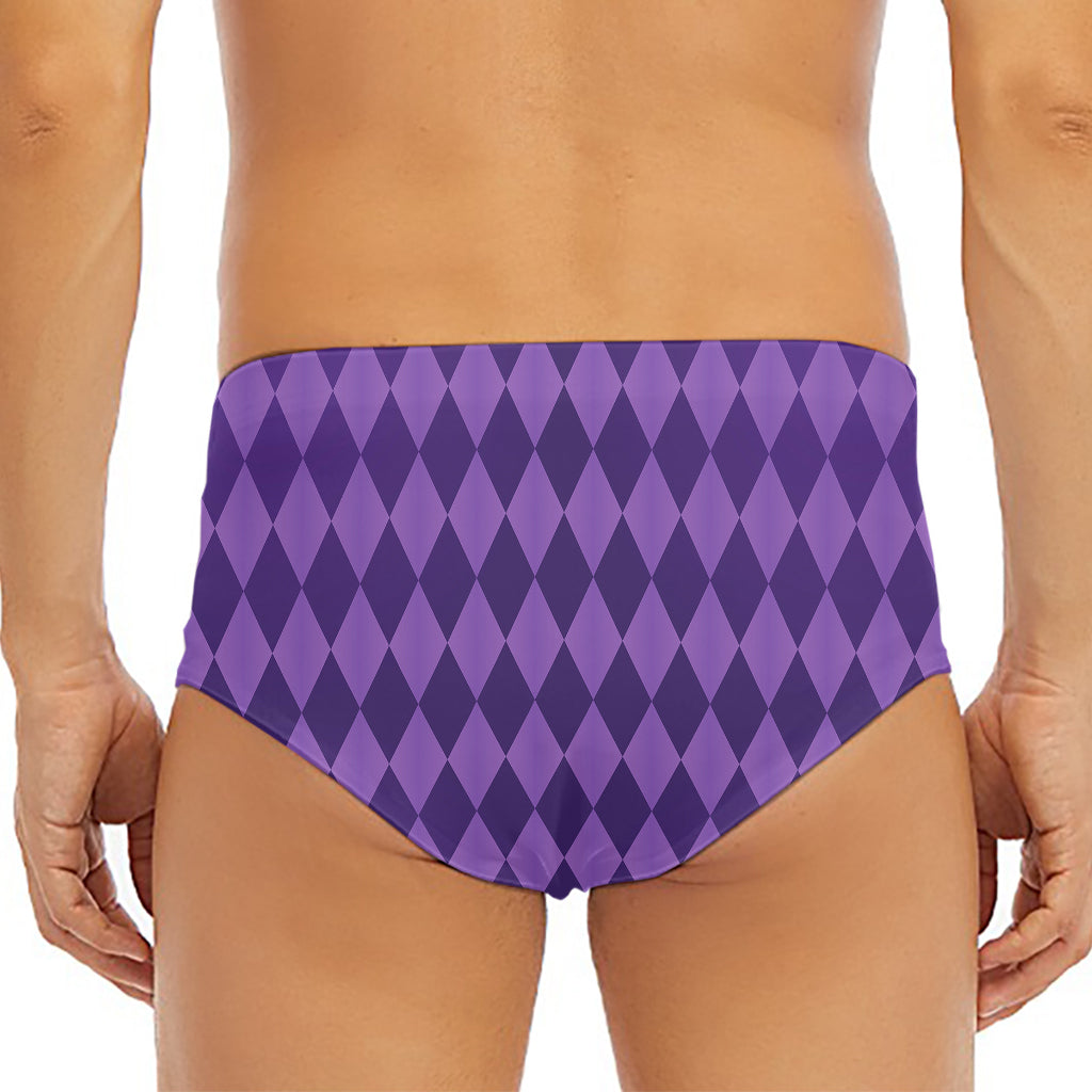 Purple Harlequin Pattern Print Men's Triangle Swim Briefs