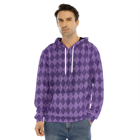 Purple Harlequin Pattern Print Men's Velvet Pullover Hoodie