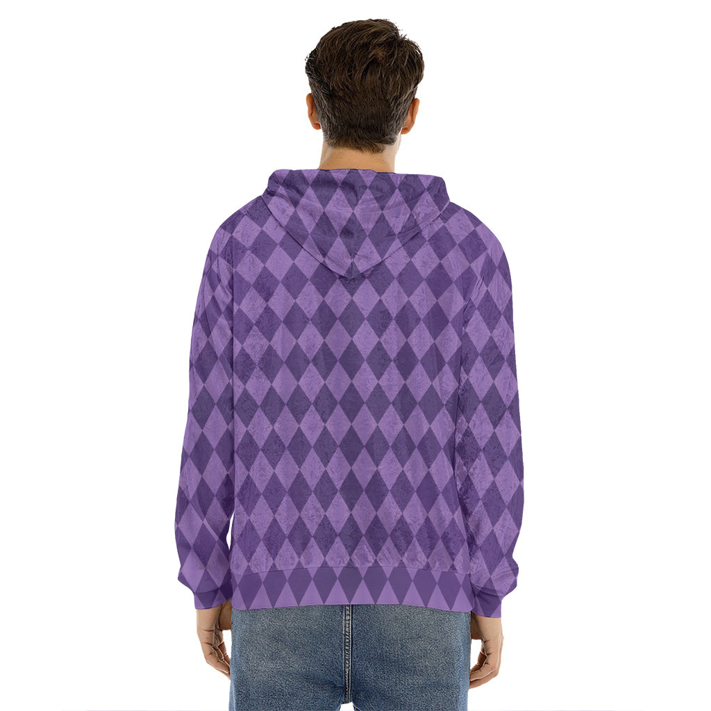 Purple Harlequin Pattern Print Men's Velvet Pullover Hoodie
