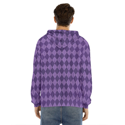 Purple Harlequin Pattern Print Men's Velvet Pullover Hoodie