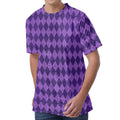 Purple Harlequin Pattern Print Men's Velvet T-Shirt