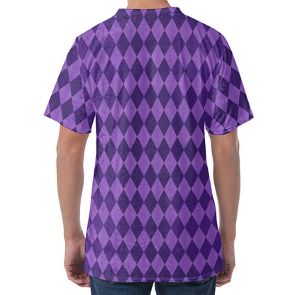 Purple Harlequin Pattern Print Men's Velvet T-Shirt