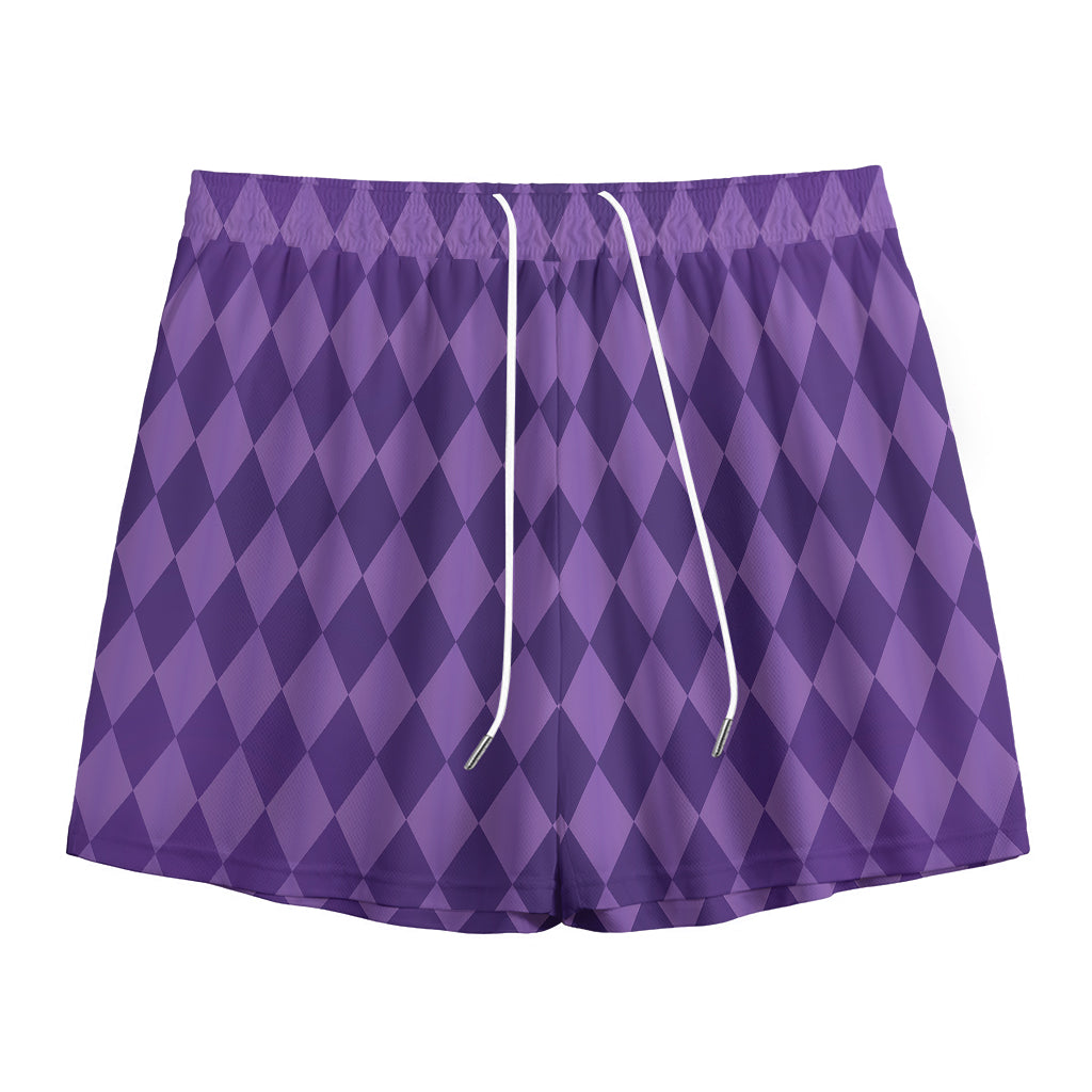 Purple Harlequin Pattern Print Mesh Shorts