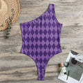 Purple Harlequin Pattern Print One Shoulder Bodysuit