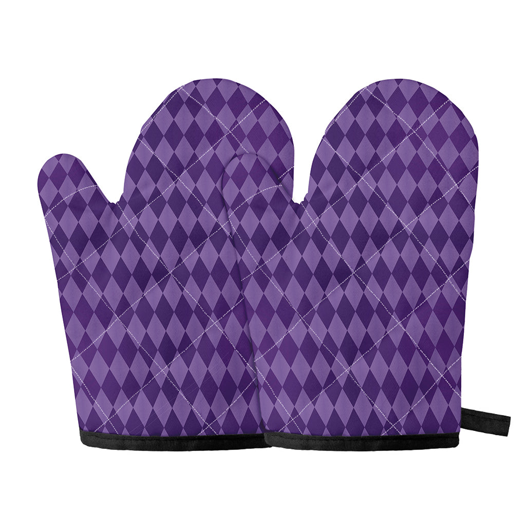 Purple Harlequin Pattern Print Oven Mitts