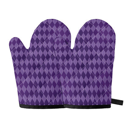 Purple Harlequin Pattern Print Oven Mitts