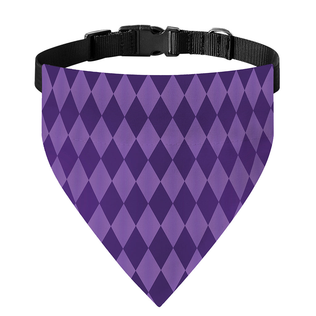 Purple Harlequin Pattern Print Over The Collar Dog Bandana