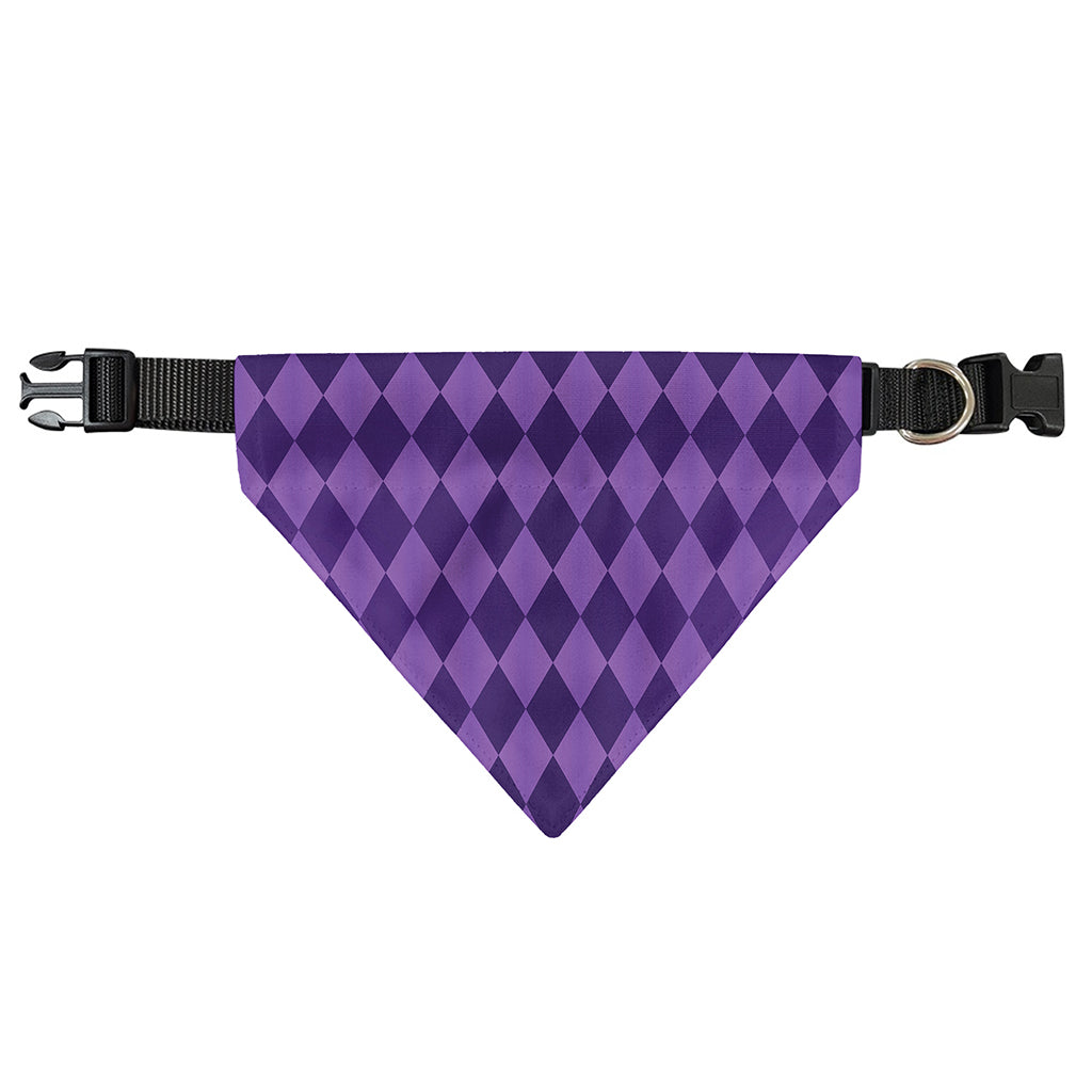 Purple Harlequin Pattern Print Over The Collar Dog Bandana