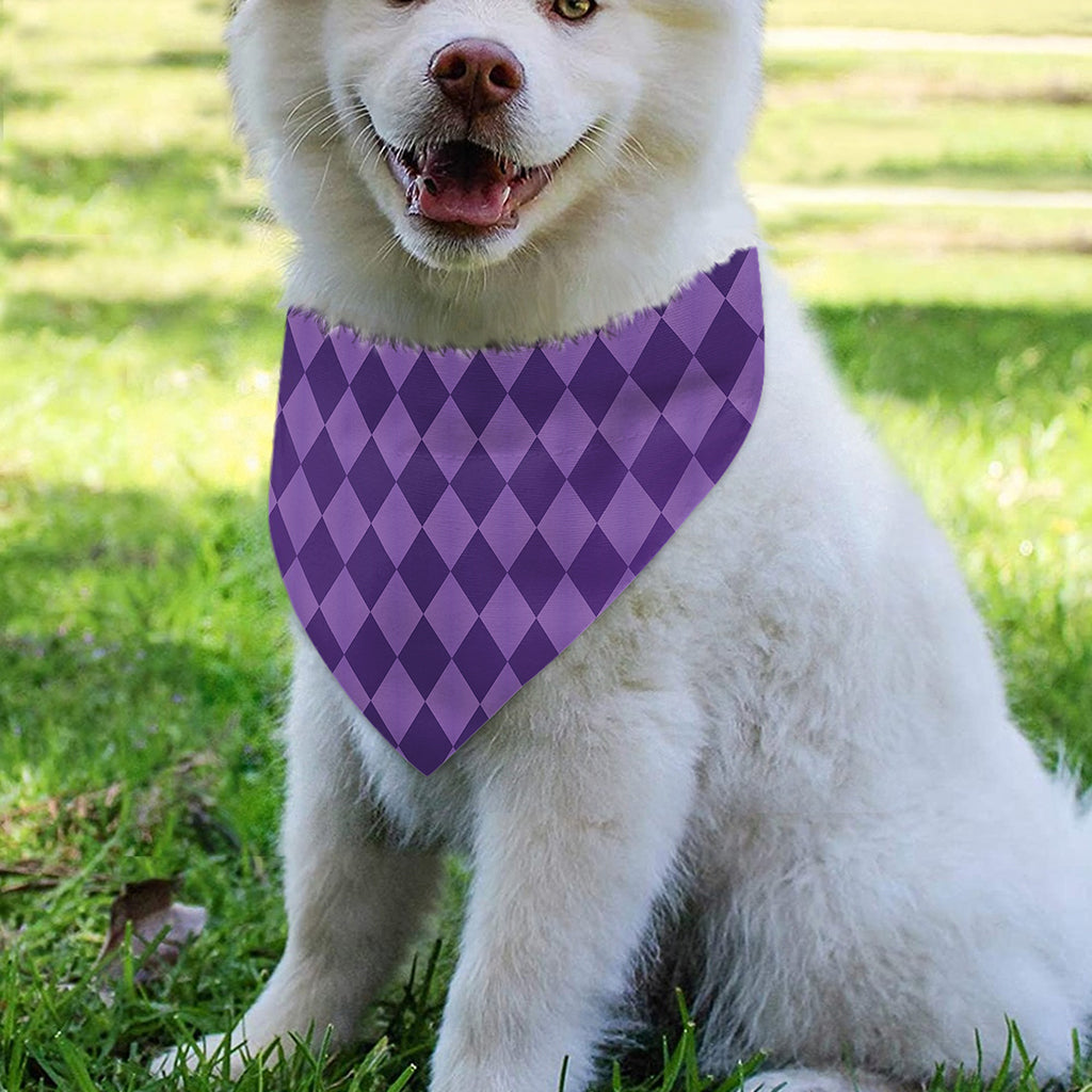 Purple Harlequin Pattern Print Over The Collar Dog Bandana