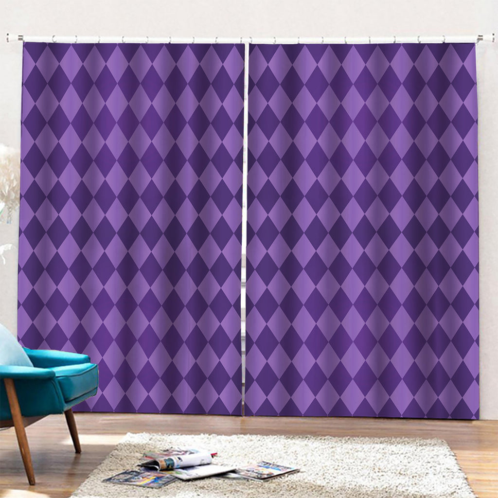 Purple Harlequin Pattern Print Pencil Pleat Curtains