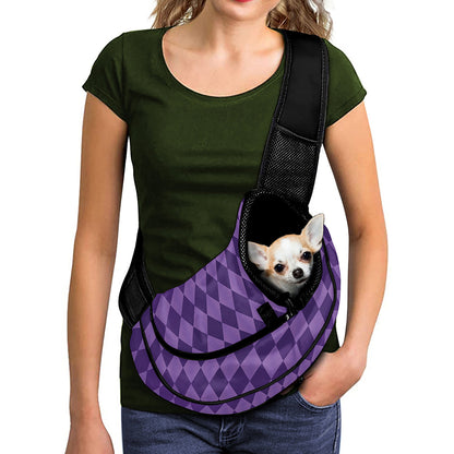 Purple Harlequin Pattern Print Pet Sling Carrier