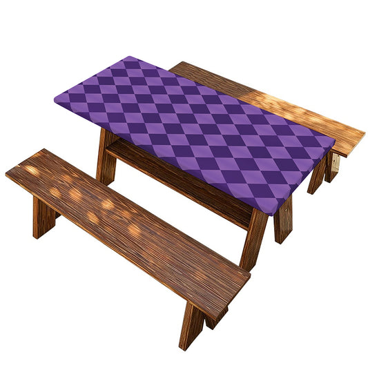 Purple Harlequin Pattern Print Picnic Table Cover