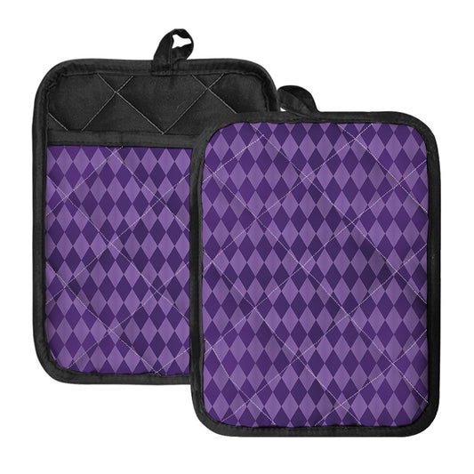 Purple Harlequin Pattern Print Pot Holders With Pocket