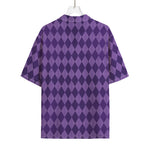 Purple Harlequin Pattern Print Rayon Hawaiian Shirt