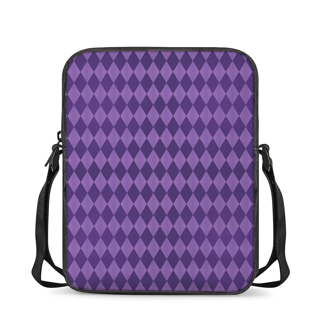 Purple Harlequin Pattern Print Rectangular Crossbody Bag