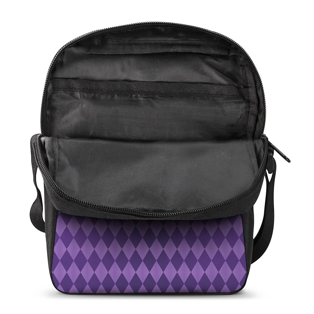 Purple Harlequin Pattern Print Rectangular Crossbody Bag