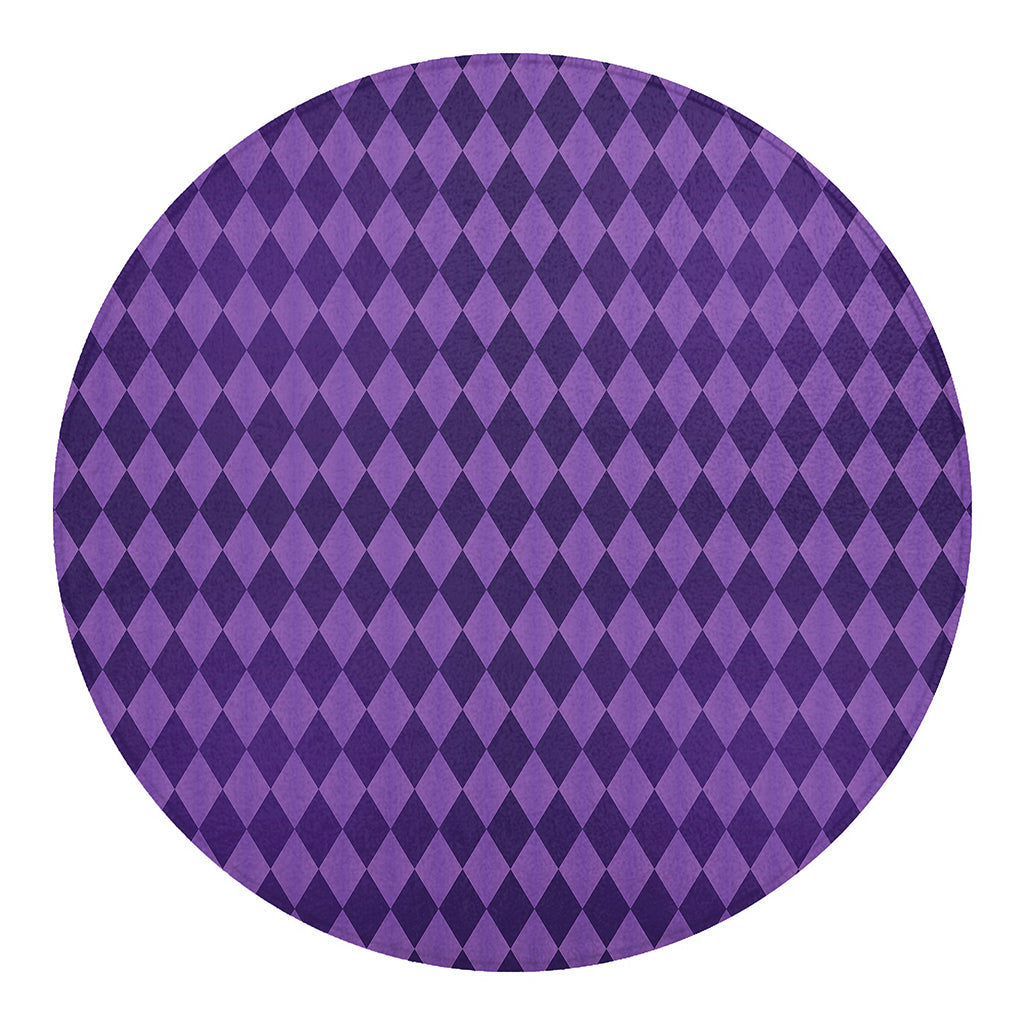 Purple Harlequin Pattern Print Round Blanket