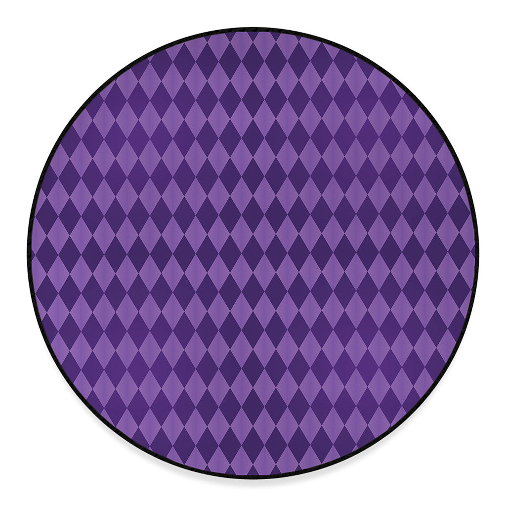 Purple Harlequin Pattern Print Round Floor Mat