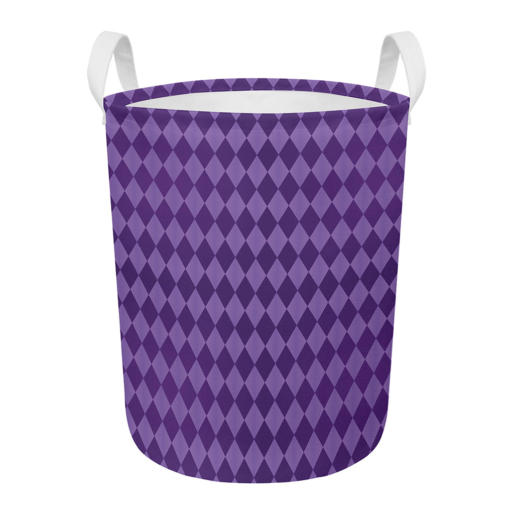 Purple Harlequin Pattern Print Round Laundry Basket